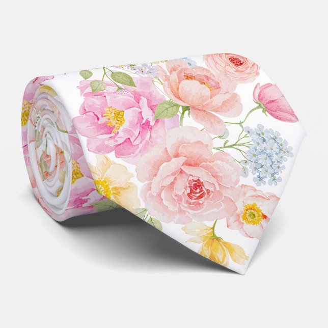 Lebendige Pastell-Blumen Krawatte (Gerollt)