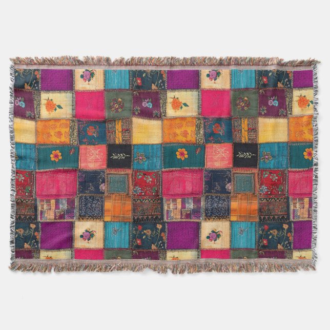 Lebendige Patchworkdecke mit klassischen Blumenmus Decke (Vorderseite)