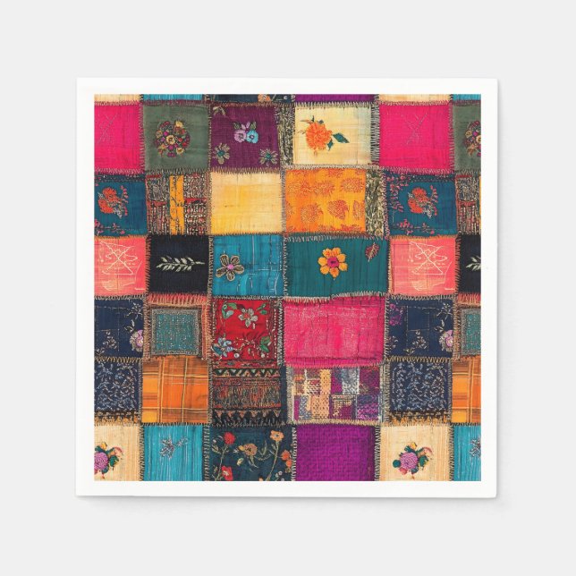 Lebendige Patchworkdecke mit klassischen Blumenmus Serviette (Vorderseite)