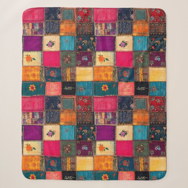 Lebendige Patchworkdecke mit klassischen Blumenmus Sherpadecke (Vorderseite)