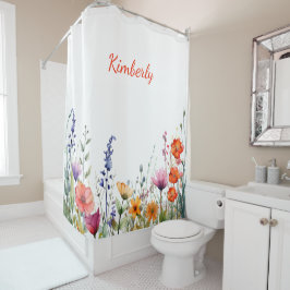 Lebendige personalisierte Aquarell-Wildblumen Duschvorhang