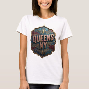 Lebendige Pink QUEENS NY 3D-Textkunst T-Shirt