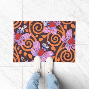 Lebendige Pink- und Orange-Swirl-Art-Deco-Blume Fußmatte