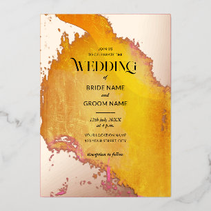 Lebendige Pink- und Orange-Textur-Hochzeit Folieneinladung