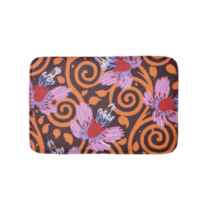 Lebendige Pink- und Orange-Wirbel-Art-Deco-Blume Badematte