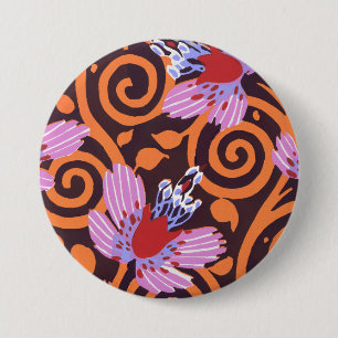 Lebendige Pink- und Orange-Wirbel-Art-Deco-Blume Button