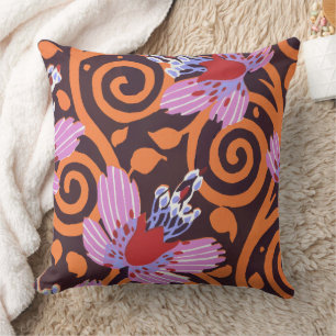 Lebendige Pink- und Orange-Wirbel-Art-Deco-Blume Kissen