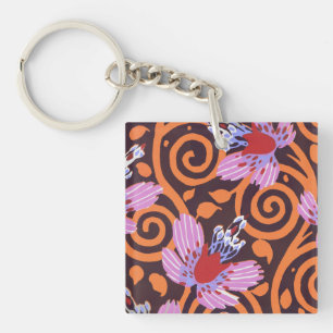 Lebendige Pink- und Orange-Wirbel-Art-Deco-Blume Schlüsselanhänger