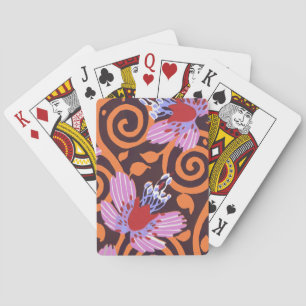Lebendige Pink- und Orange-Wirbel-Art-Deco-Blume Spielkarten
