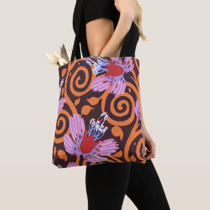 Lebendige Pink- und Orange-Wirbel-Art-Deco-Blume Tasche