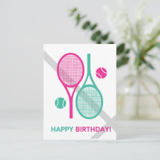 Lebendige pinkfarbene und minzige Tennisschläger T Postkarte