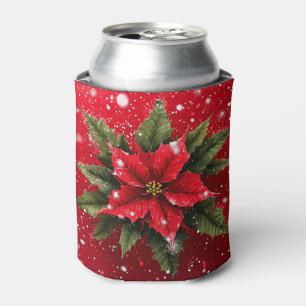 Lebendige Poinsettienblume auf festlichem Rot Dosenkühler