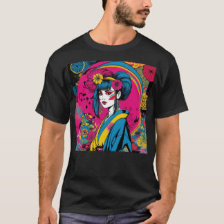 Lebendige Pop-Art-Geisha moderne japanische Frau T-Shirt