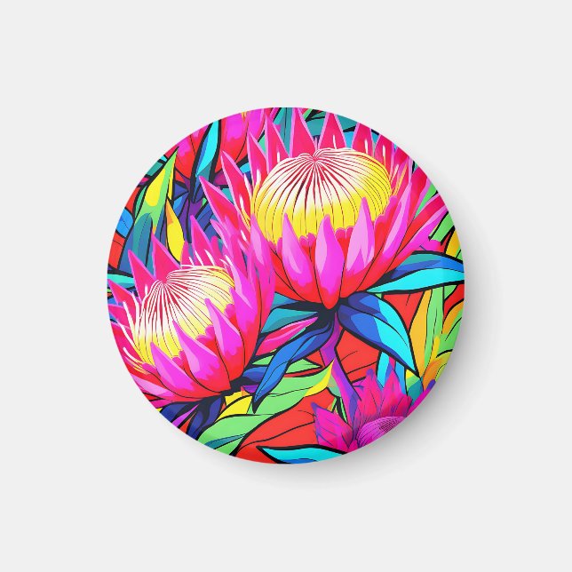 Lebendige Protea-Pop-Art Magnet (Vorne)