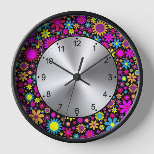 Lebendige psychedelische Blumen in Blüte Uhr