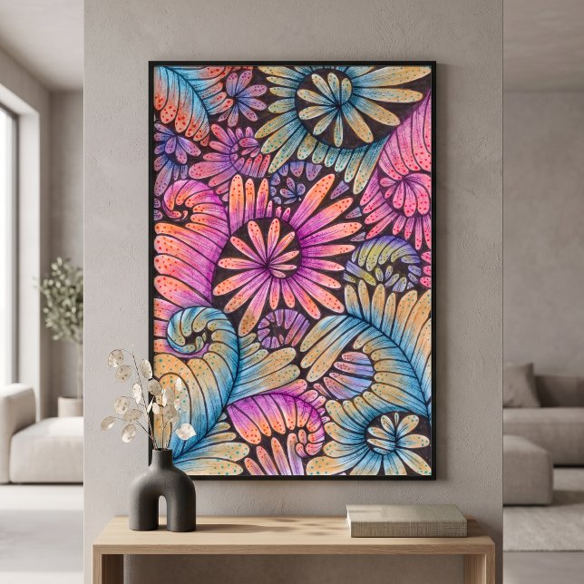 Lebendige psychedelische Boho-Abstracte Floralschw Poster (Von Creator hochgeladen)
