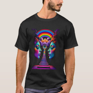 Lebendige psychedelische Mädchen mit trippigen Reg T-Shirt