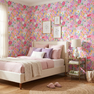 Lebendige purpurrote und rosa Frühlingsblumen Tapete