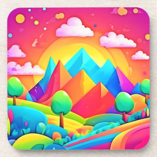 Lebendige Regenbogen-Comic-Landschaft Getränkeuntersetzer