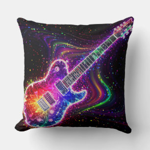 Lebendige Regenbogen-Elektrogitarre mit abstraktem Kissen