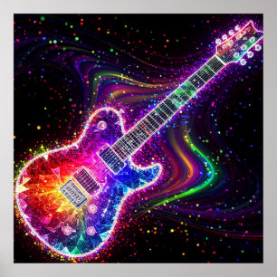 Lebendige Regenbogen-Elektrogitarre mit abstraktem Poster