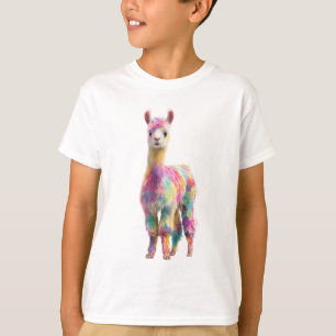 Lebendige Regenbogen Fell Fluffige Alpaka Illustra T-Shirt