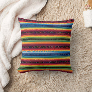 Lebendige Regenbogen-Mexikanische Serape-Streifen Kissen