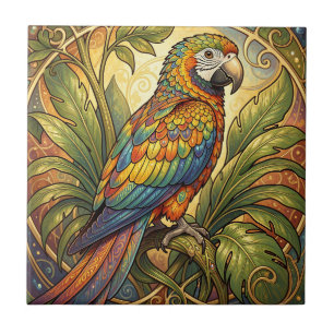 Lebendige Regenbogen-Papageien-Kunst im Jugendstil Fliese