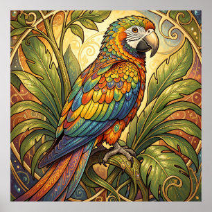 Lebendige Regenbogen-Papageien-Kunst im Jugendstil Poster
