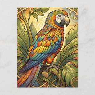 Lebendige Regenbogen-Papageien-Kunst im Jugendstil Postkarte
