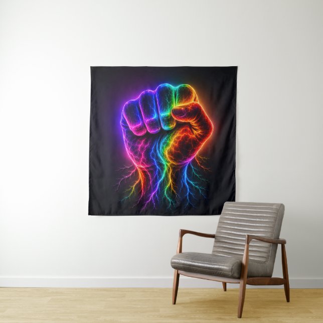 Lebendige Regenbogen-Power-Faust mit elektrischer  Wandteppich (Beispiel)
