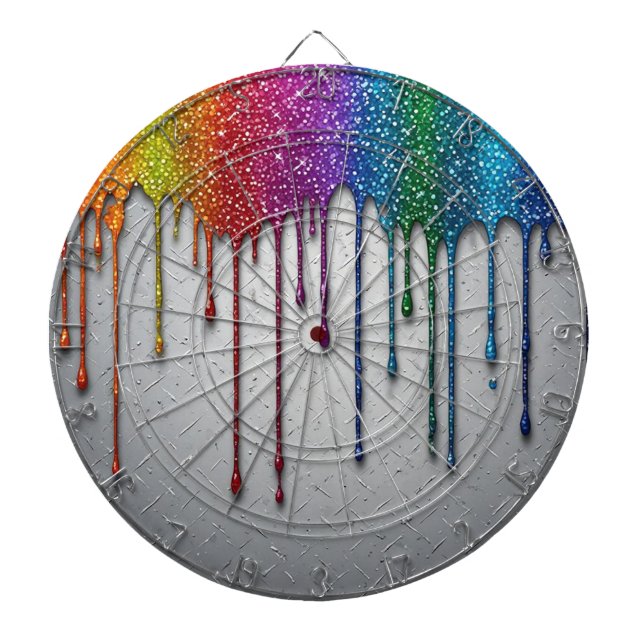 Lebendige Regenbogenfarben tropfen Dartscheibe (vorne)