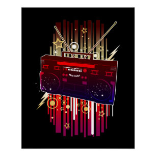 Lebendige Retro-Lautsprecher-Kunst mit Neon-Musik- Poster