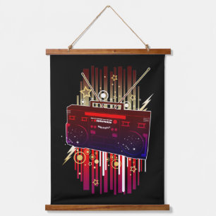 Lebendige Retro-Lautsprecher-Kunst mit Neon-Musik- Wandteppich Mit Holzrahmen