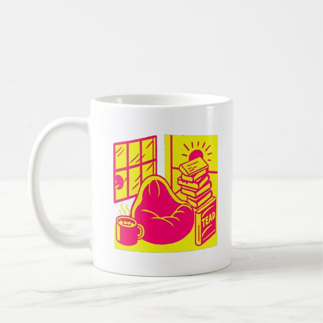Lebendige Retro-Leseecke-Illustration Kaffeetasse (Links)