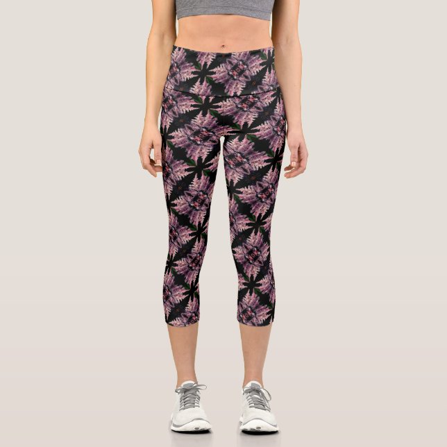 Lebendige rosa Blume Nah Abstraktes Muster Capri Leggings (Vorderseite)