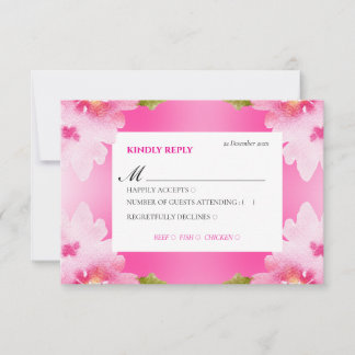 Lebendige rosa florale RSVP-Karte mit Essensauswah RSVP Karte