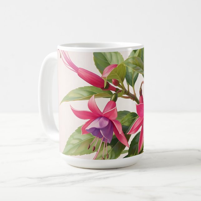 Lebendige rosa Fuchsienblüte  Kaffeetasse (Vorderseite Links)