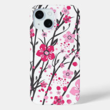 Lebendige rosa Kirschblütenzweig-Muster Telefon