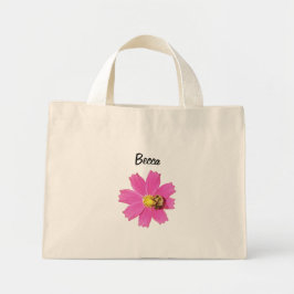 Lebendige Rosa Kosmos-Blume mit Personalisierter B Mini Stoffbeutel