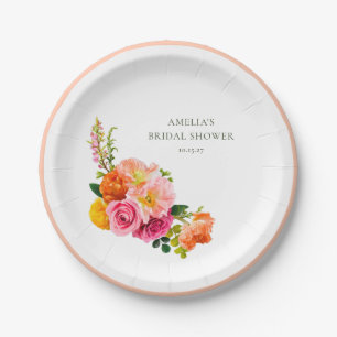 Lebendige rosa Mohnblumen Hochzeitsdusche Pappteller
