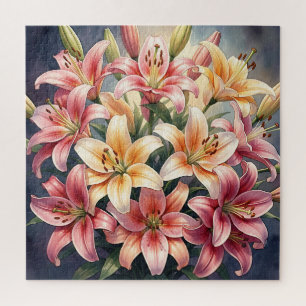 Lebendige rosa orange weiße Lilien Wasserfarbe flo