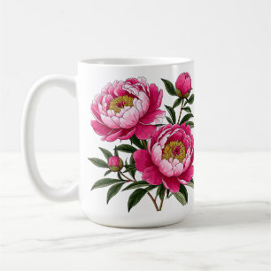 Lebendige rosa Pfingstrosen-Blumenkunst Kaffeetasse