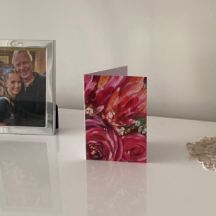 Lebendige rosa Rose Original Kunst Blanko Grußkart Dankeskarte