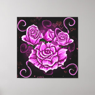 Lebendige rosa Rosen mit Herz-Akzente Leinwanddruck