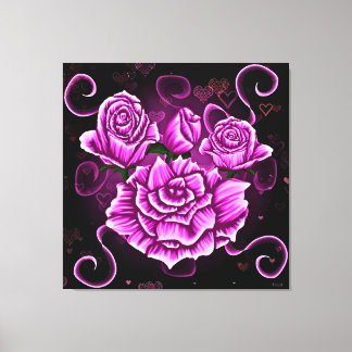 Lebendige rosa Rosen mit Herz-Akzente Leinwanddruck