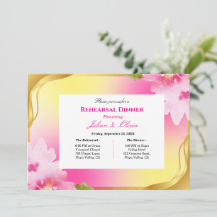 Lebendige rosa und gelbe Probe-Dinner-Einladung Einladung