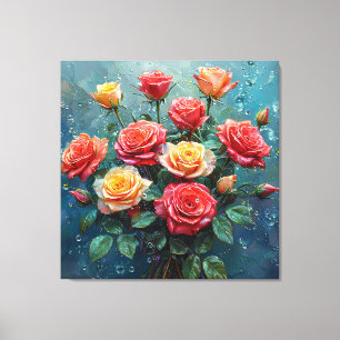 🌹 Lebendige Rosenstrauß-Wandkunst für elegante Fl Leinwanddruck