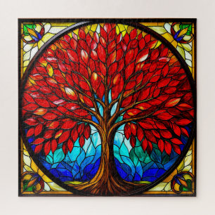 Lebendige rote Baum-Glasmalerei