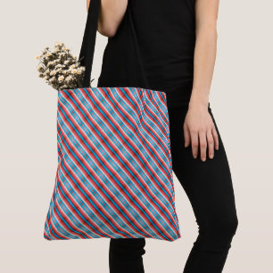 Lebendige rote, blaue, rosa diagonale Streifenmust Tasche
